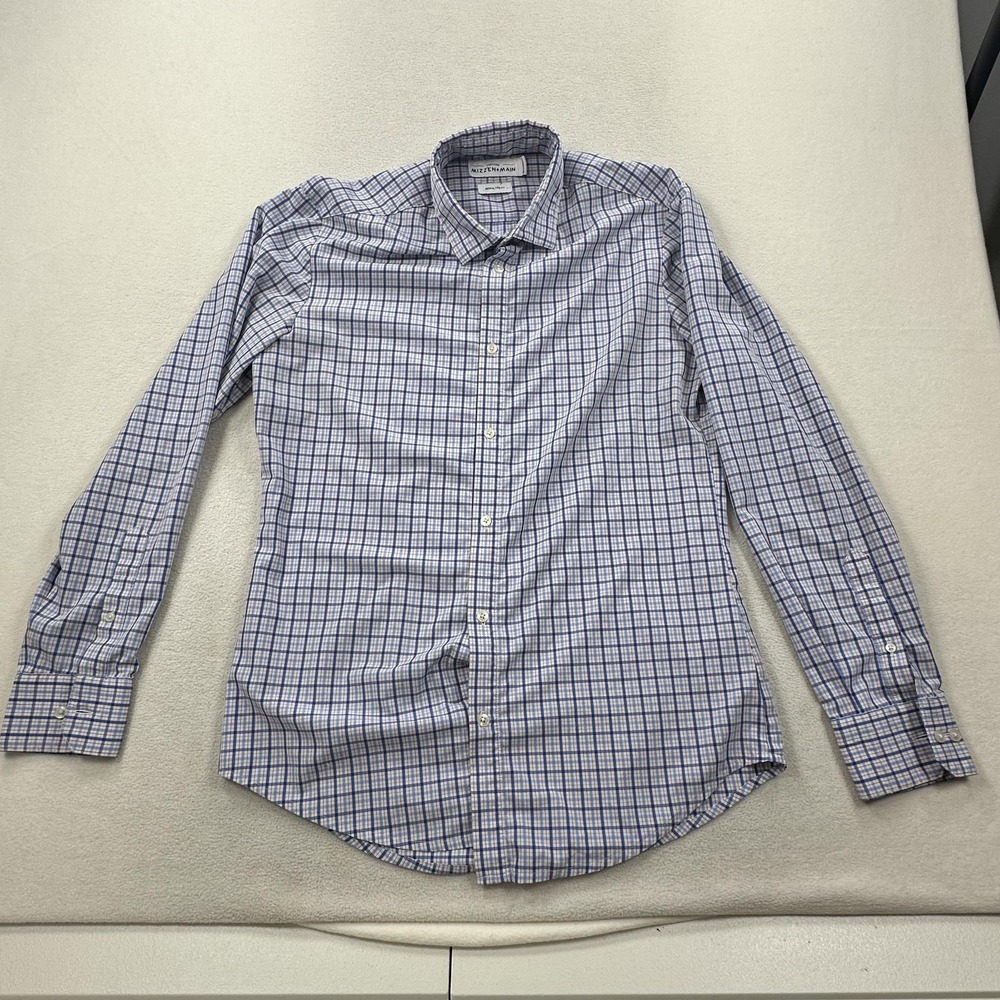 Mizzen+Main Shirt Mens Medium Blue Red Check Plaid Leeward Trim Fit No Iron